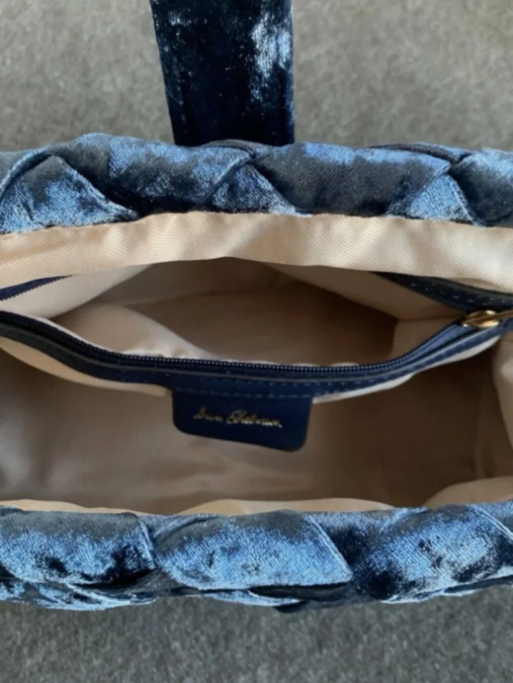 Sam Edelman Brit Frame Clutch Bag Velvet Shoulder Blue Jeweled Chain Strap